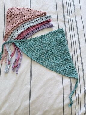 Handmade Crochet Diamond Lace bandana teal